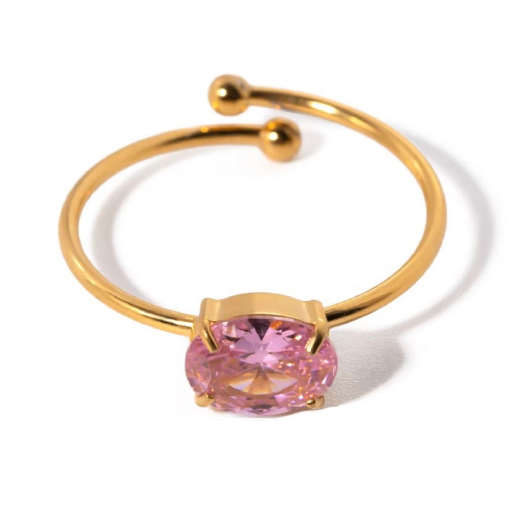 New! 18k Gold Plated Pink Crystal Stone Free Size Adjustable Ring (NWOT)